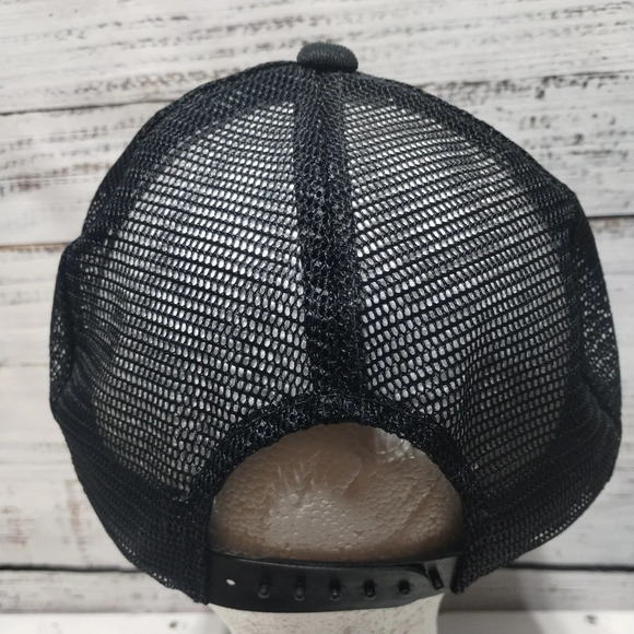 Black Vintage Snapback Hat Black Small Medium Trucker Mesh - Picture 2 of 3